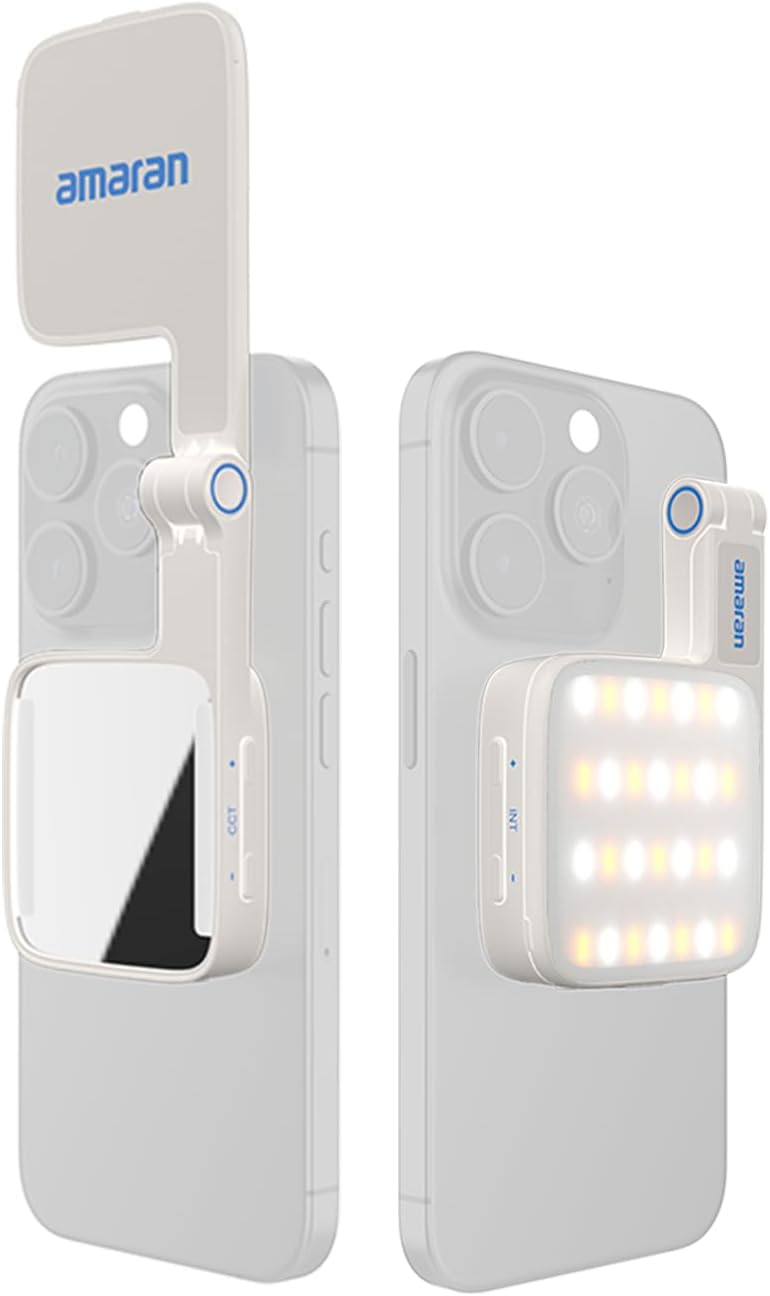 AMARAN Go Compatible with MagSafe Mini Phone Light, Portable LED Light for Selfie, Makeup, Video Conference, TikTok (White) - Image 1